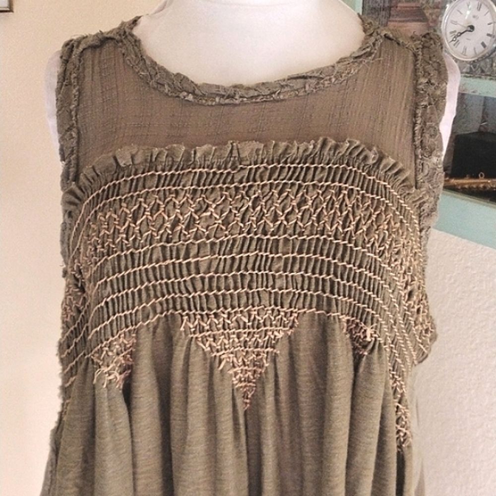 Free People Tribal Sage Green Top - Picture 3 of 11